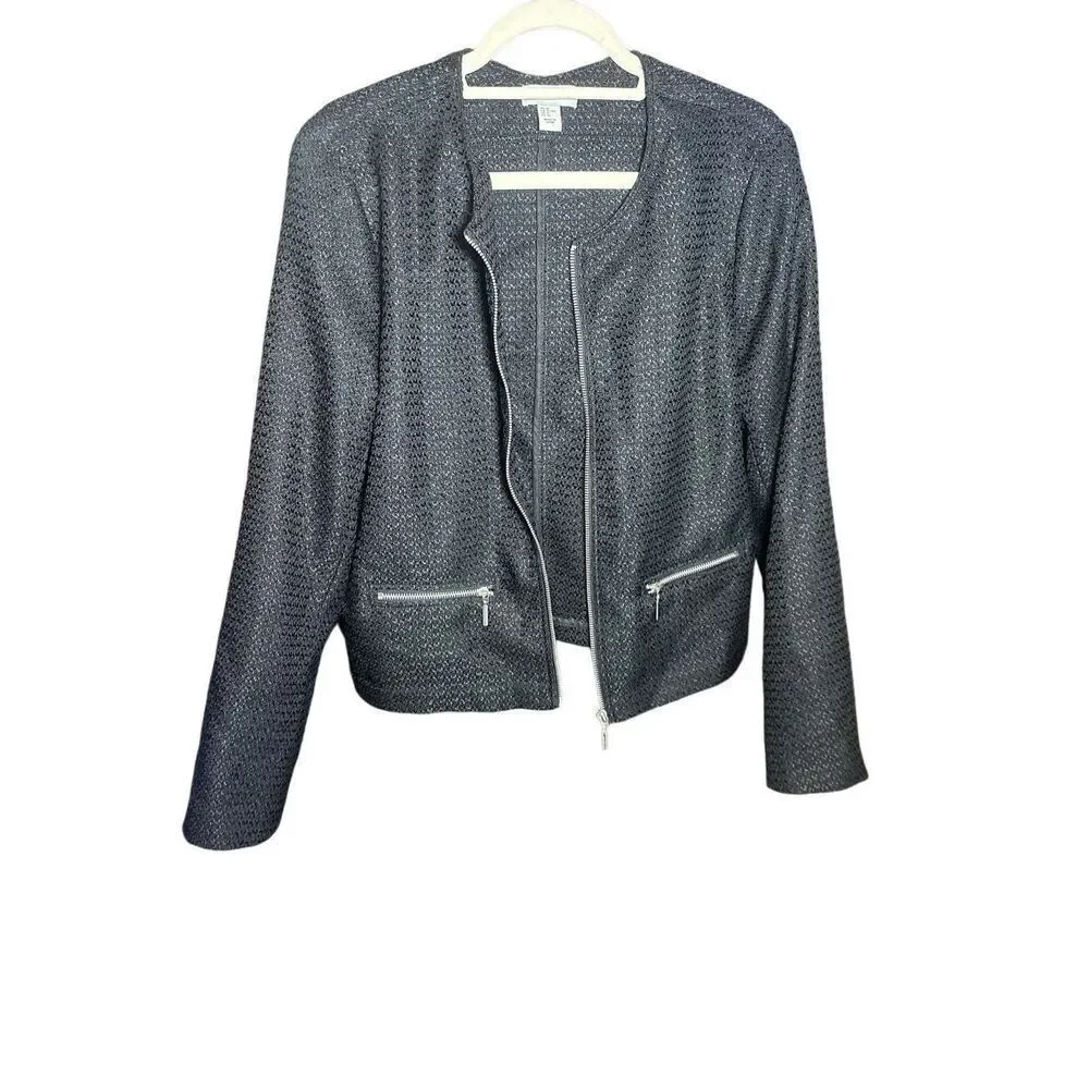Adrienne‎ Vittadini Womens Black Textured Zip-Up Blazer Sz XL